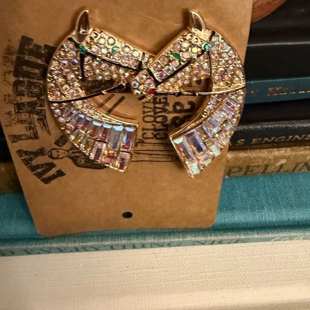 Equestrian horse bling set of post earrings and brooch. Bling bling.